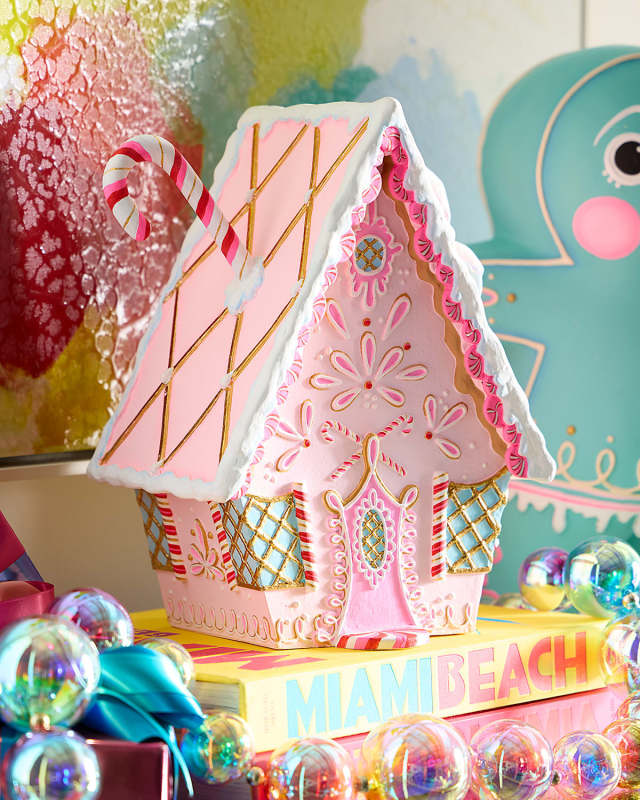 Rainbow Gingerbread House Christmas Decoration, Light Pink